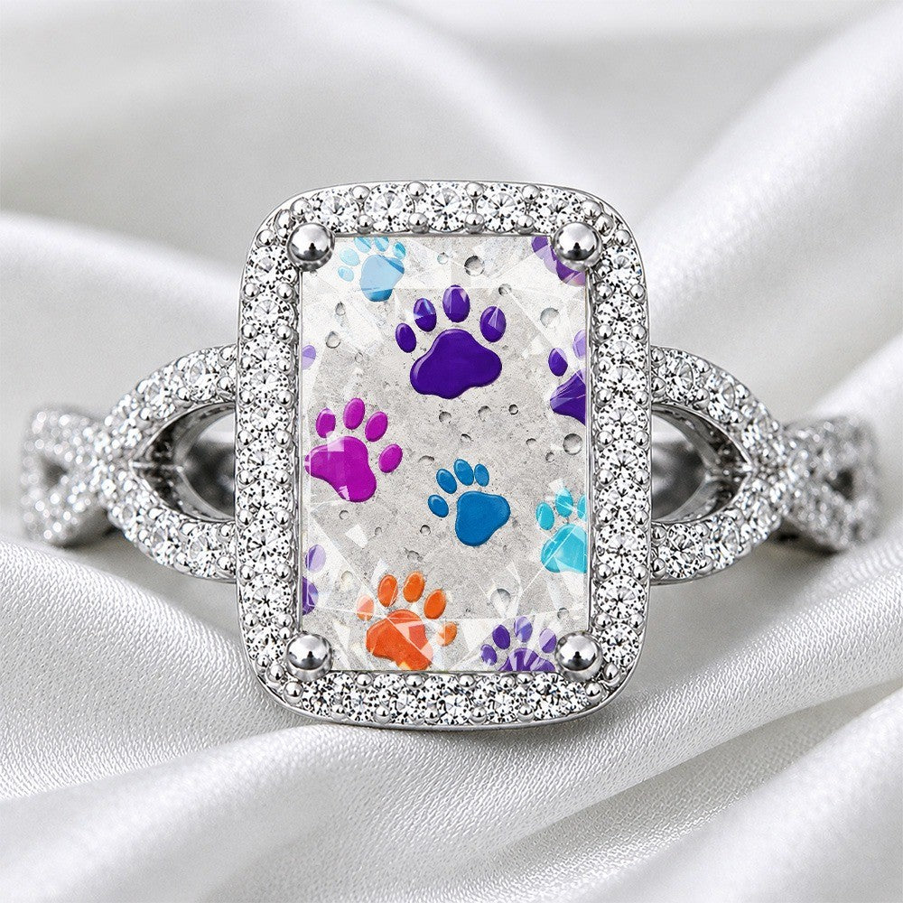 White Colorful Paw Print Square Ring