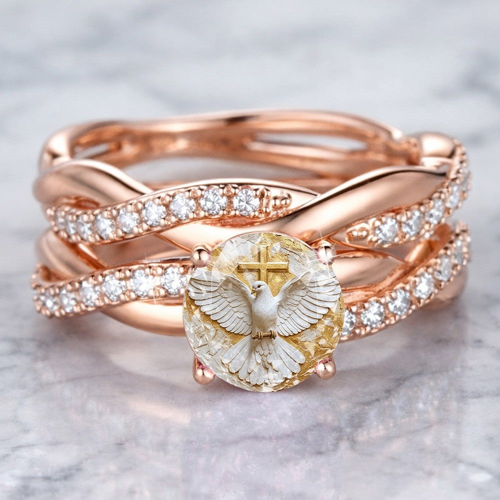 Dove & Cross Crystal Wrap Ring