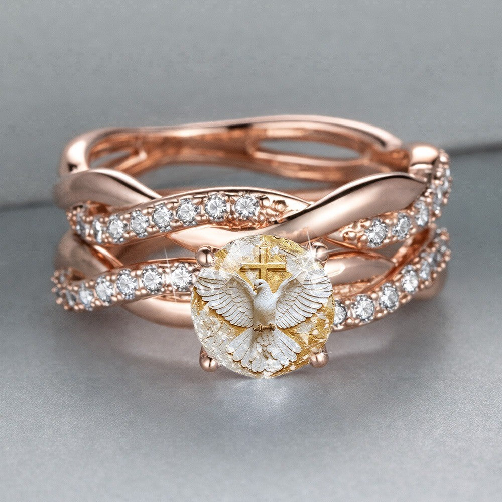 Dove & Cross Crystal Wrap Ring