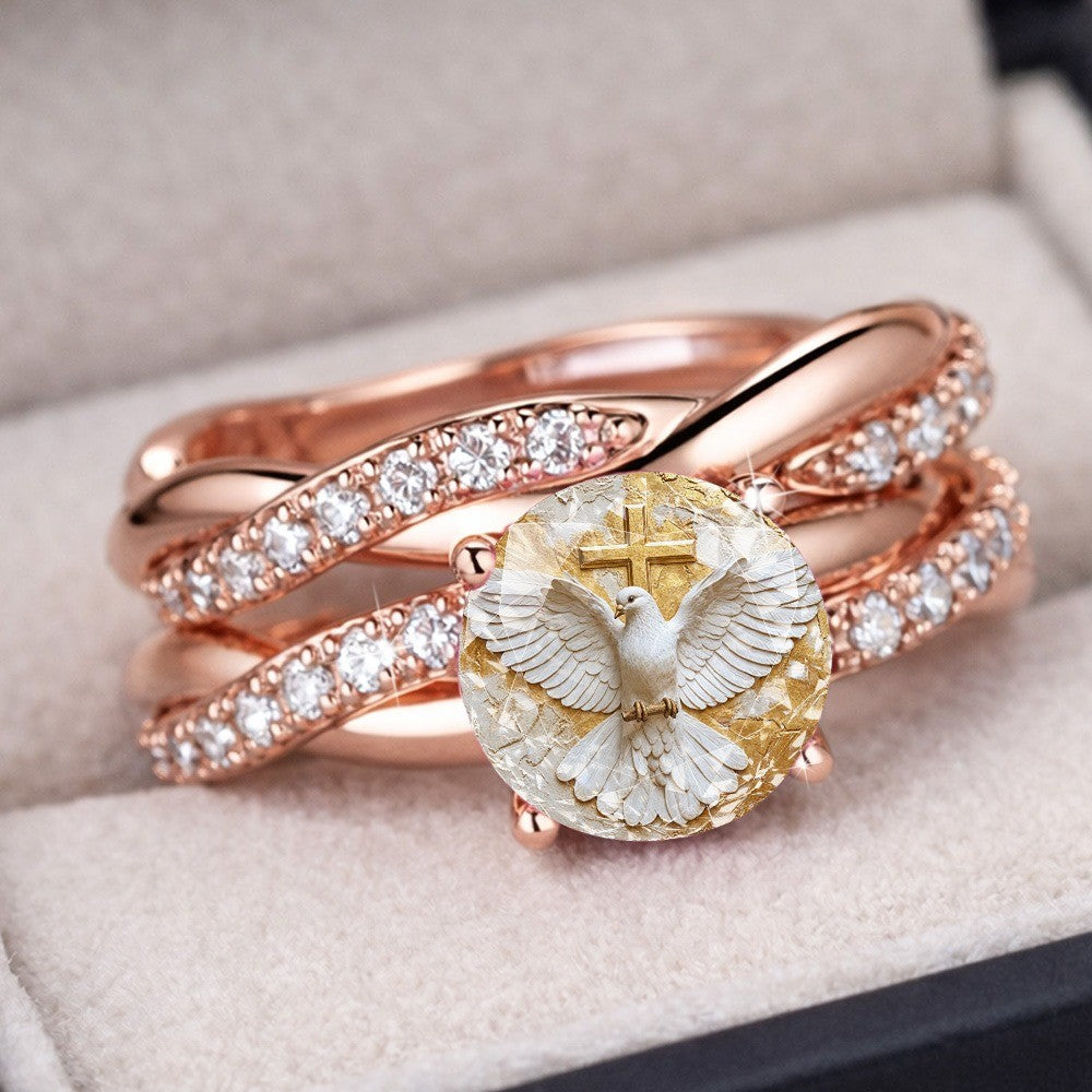 Dove & Cross Crystal Wrap Ring