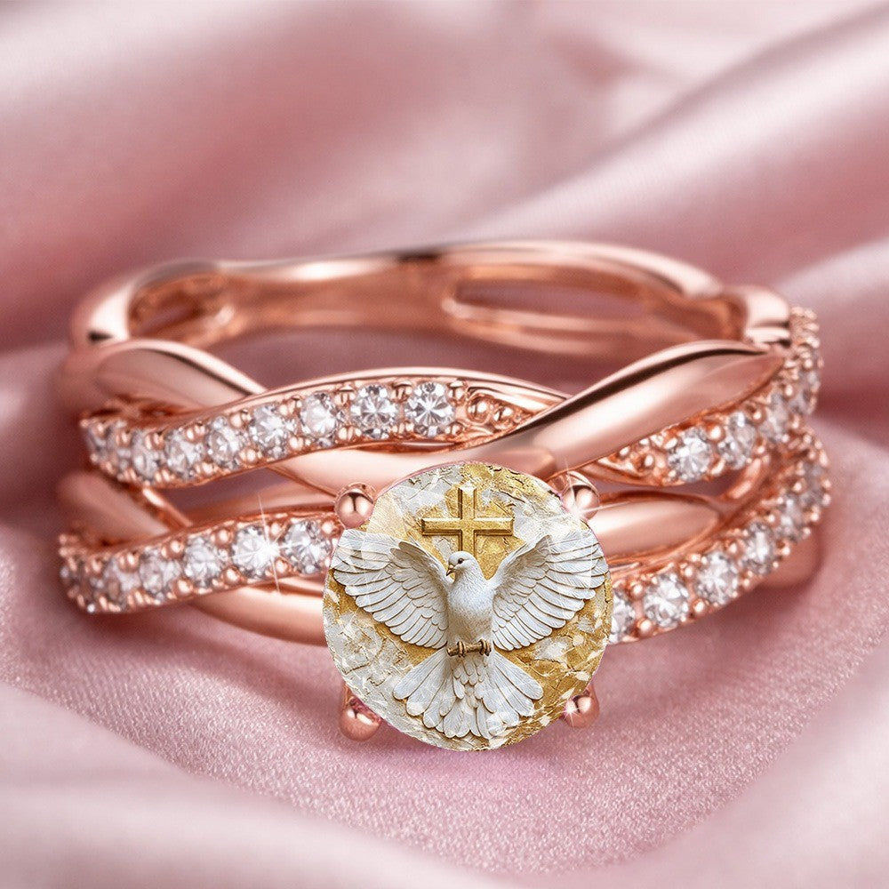 Dove & Cross Crystal Wrap Ring