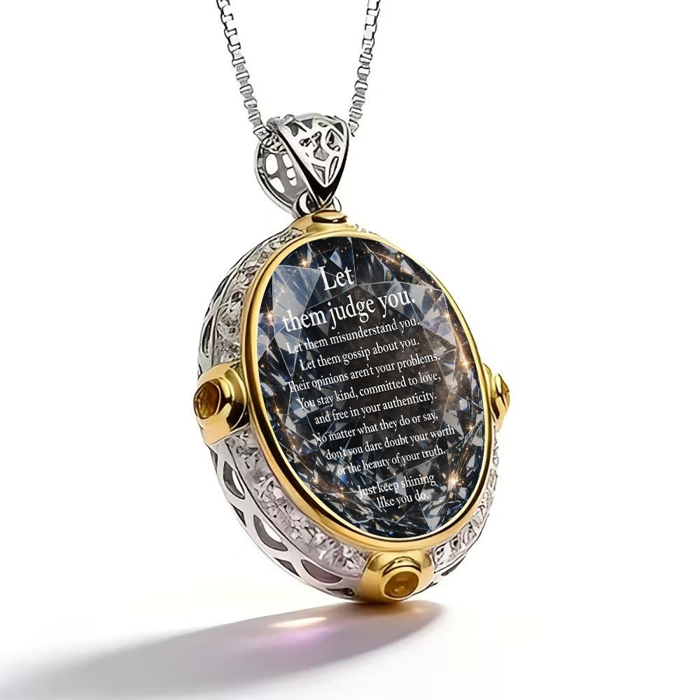 Inspirational Message Oval Pendant Necklace