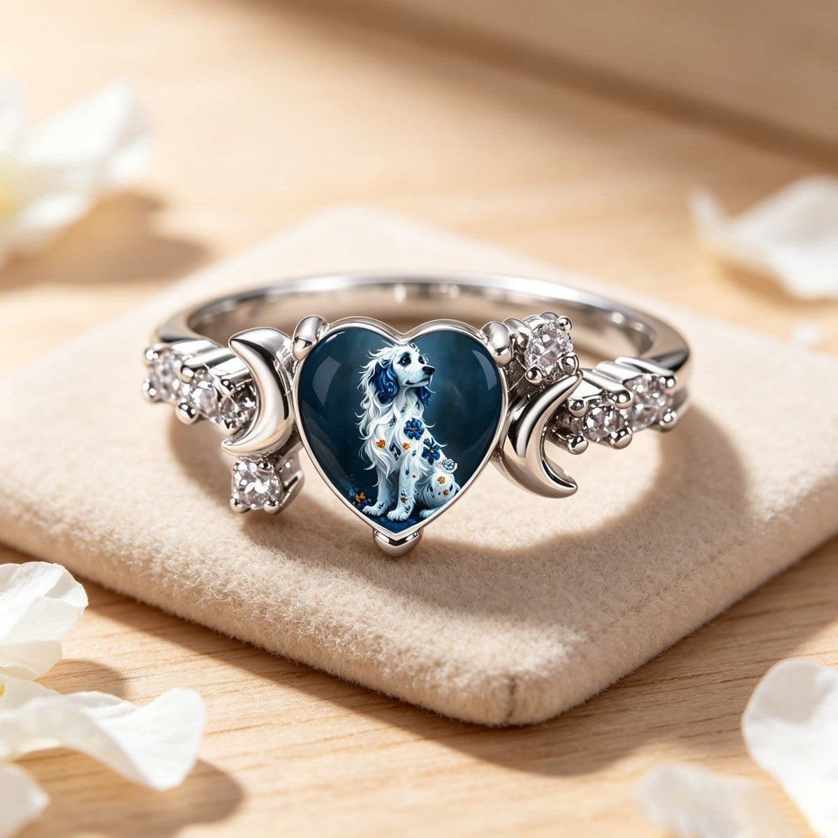 Blue Floral Dog Heart Ring