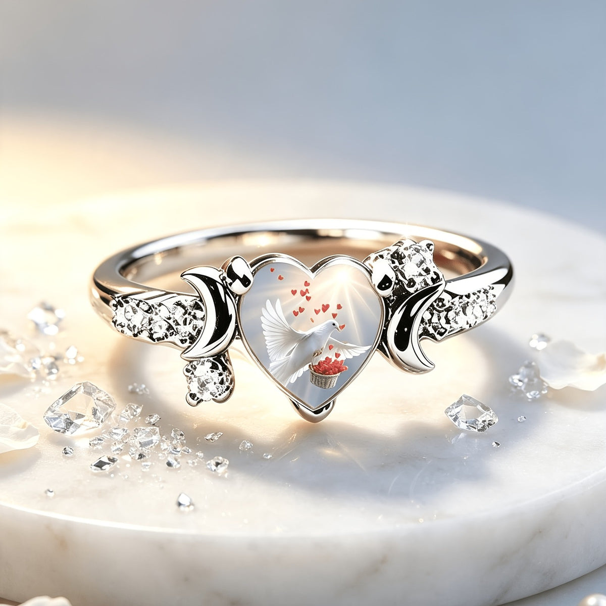 Dove Heart Crystal Ring