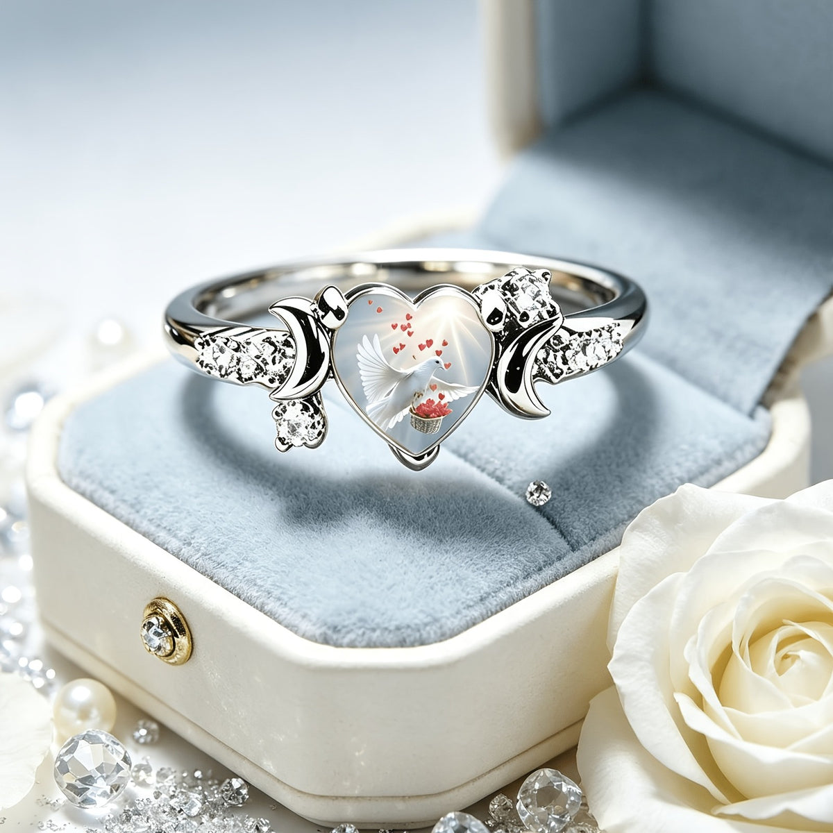 Dove Heart Crystal Ring