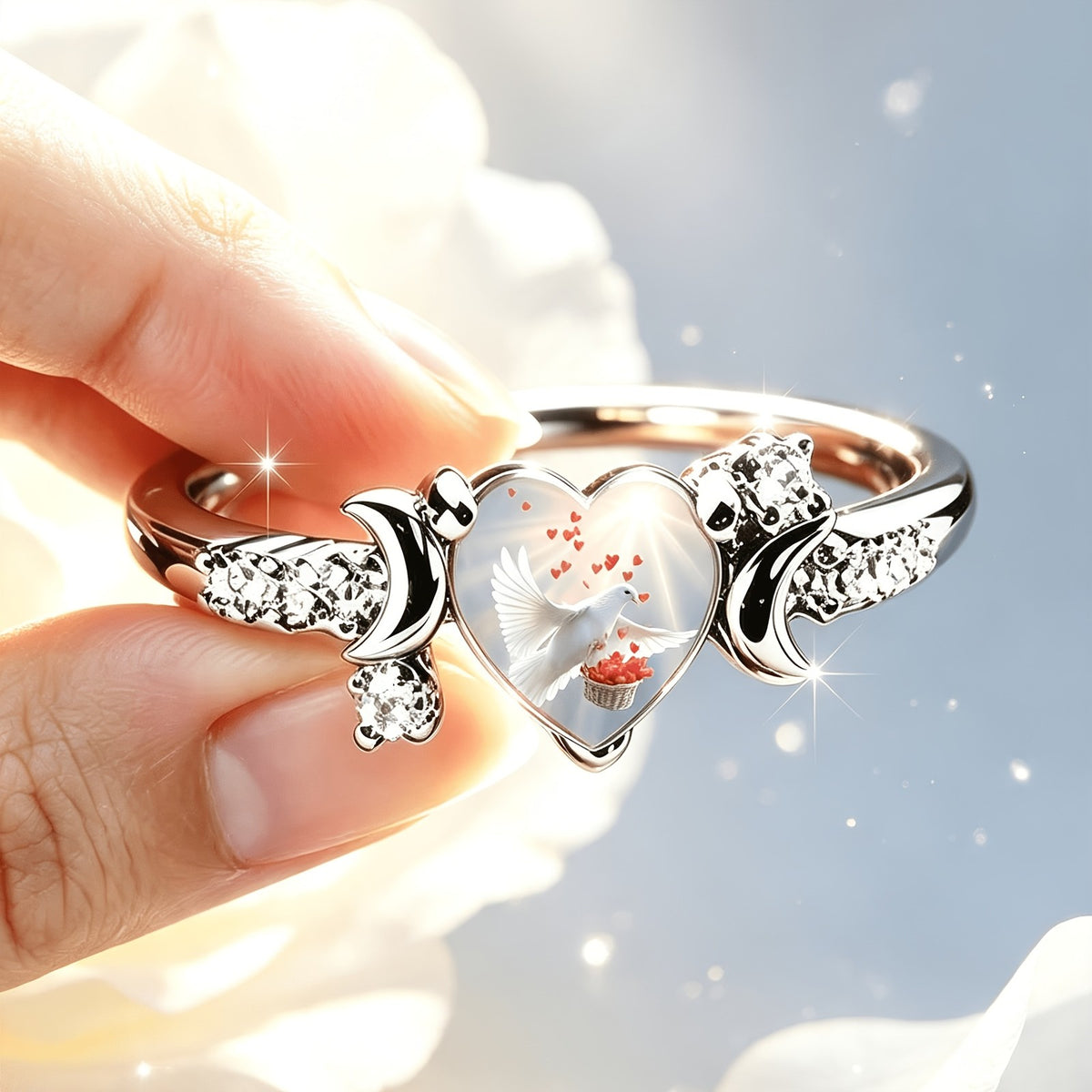 Dove Heart Crystal Ring