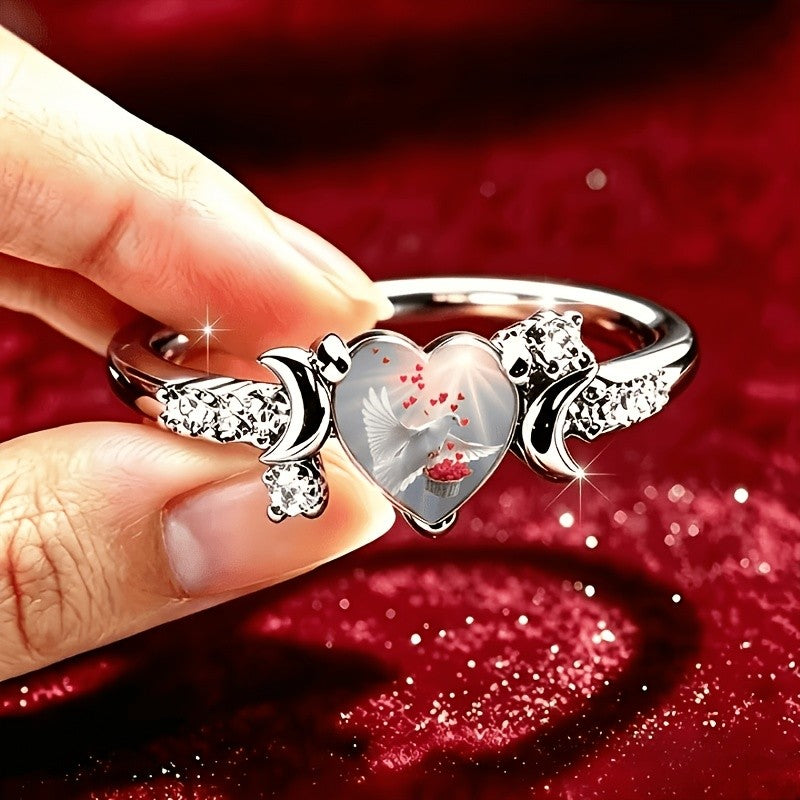 Dove Heart Crystal Ring