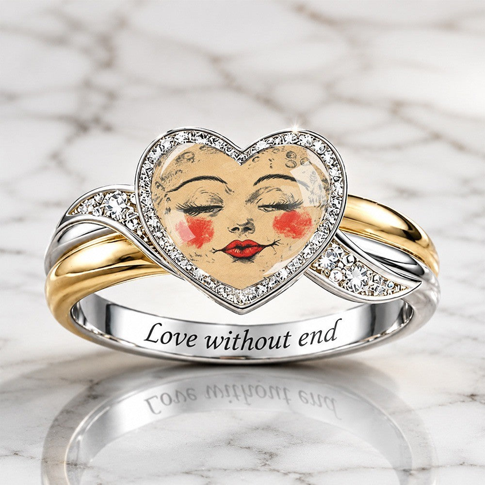 Retro Face Heart Ring