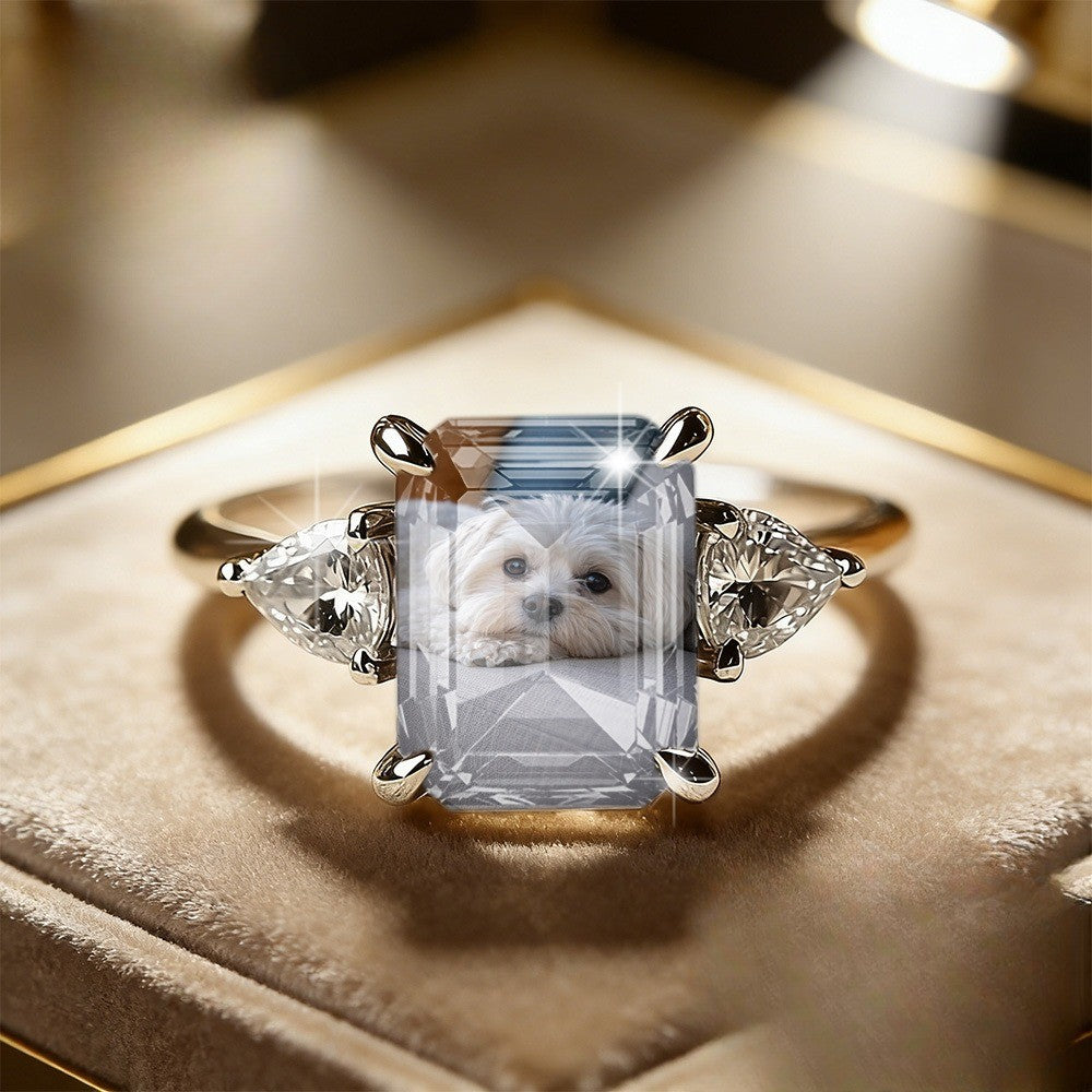Square Puppy Photo Ring