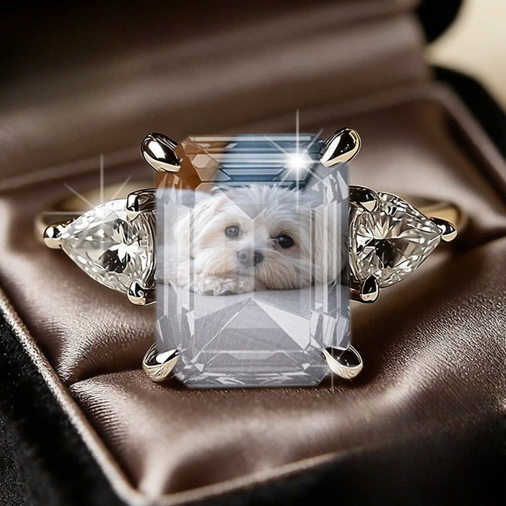 Square Puppy Photo Ring