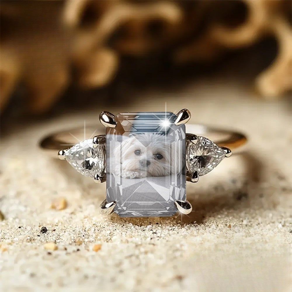 Square Puppy Photo Ring