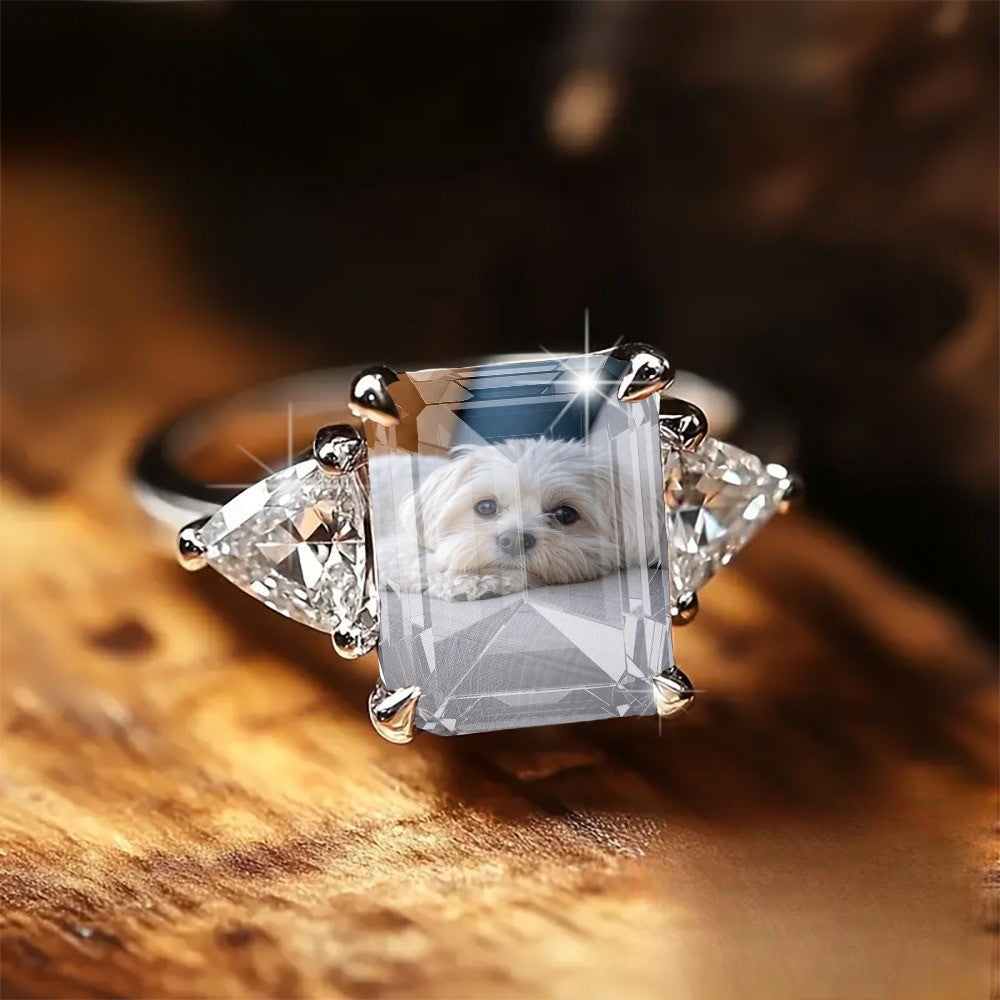 Square Puppy Photo Ring