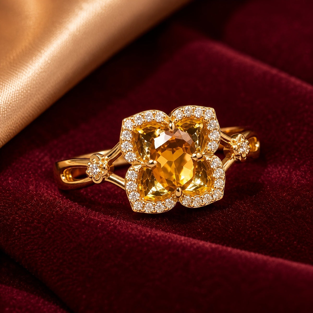 Yellow Crystal Clover Ring