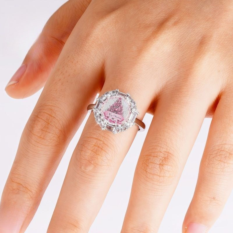 Pink Christmas Tree Halo Ring