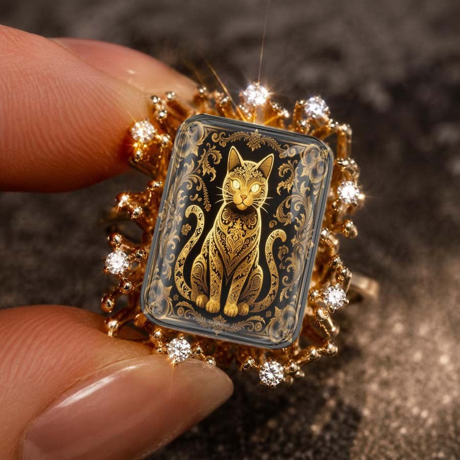 Ornate Cat Statement Ring
