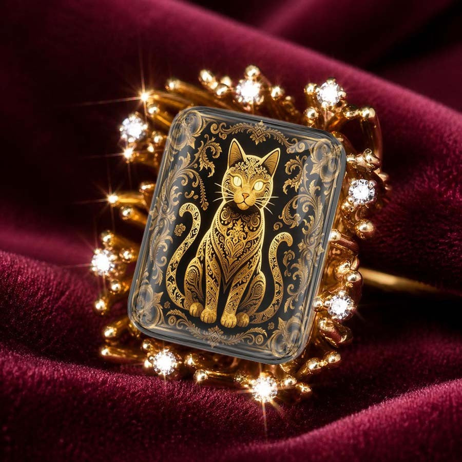Ornate Cat Statement Ring
