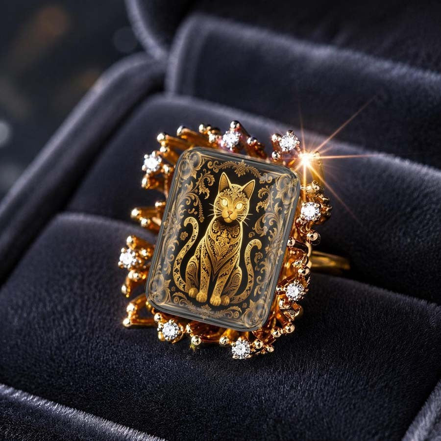 Ornate Cat Statement Ring