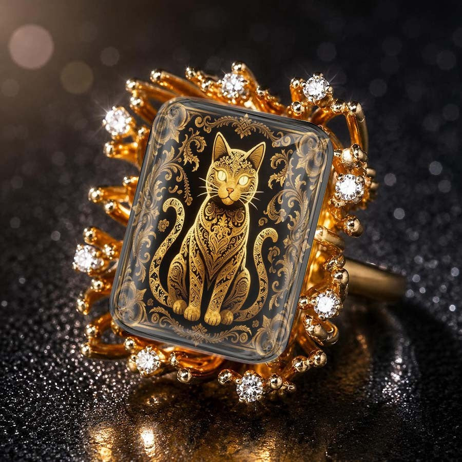Ornate Cat Statement Ring