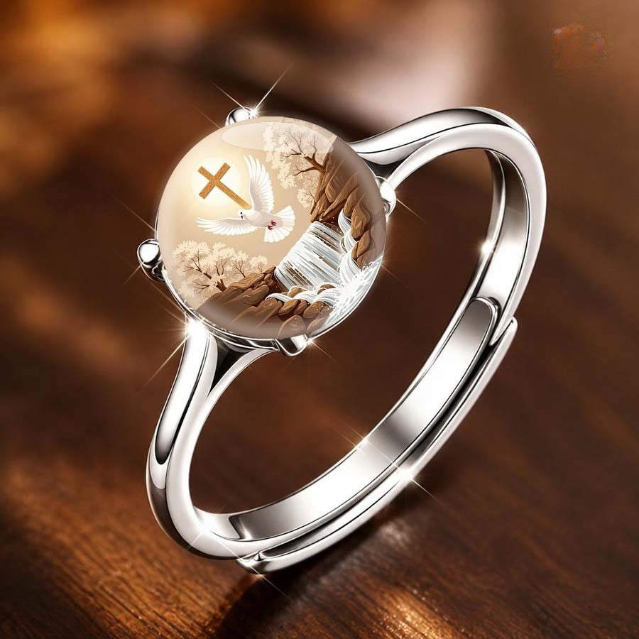 Dove & Cross Landscape Ring