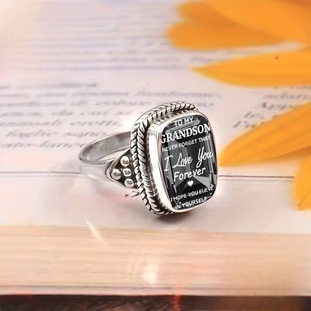 To My Grandson Square Statement Ring