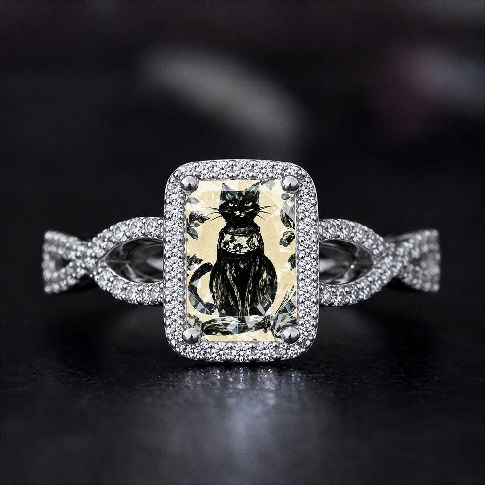 Black Cat Broom Square Ring