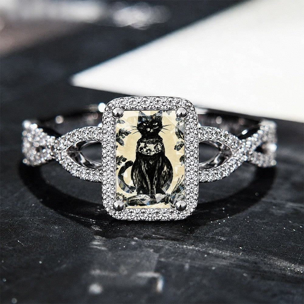 Black Cat Broom Square Ring