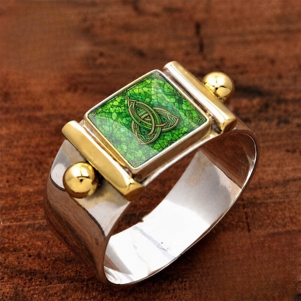 Green Mosaic Trinity Knot Ring