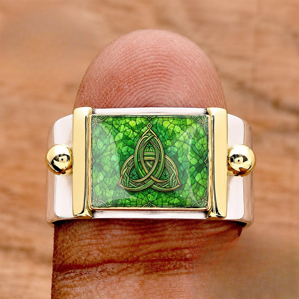 Green Mosaic Trinity Knot Ring