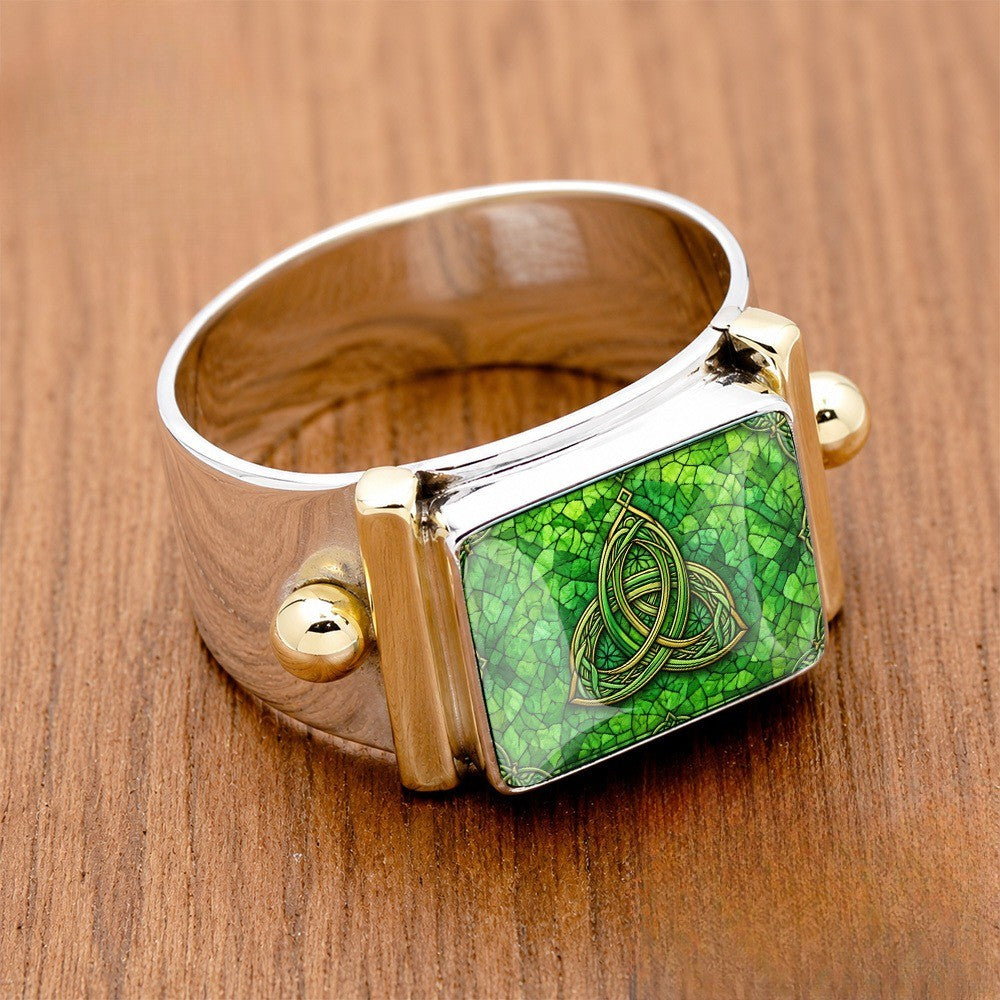 Green Mosaic Trinity Knot Ring