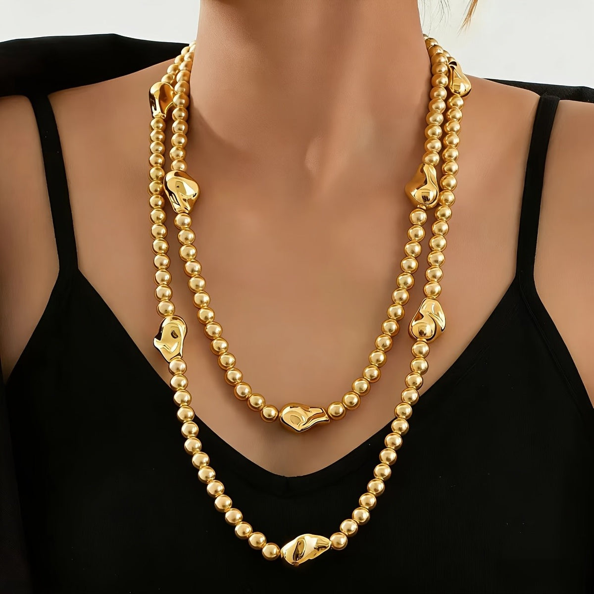 Gold-Tone Sculptural Bead Necklace