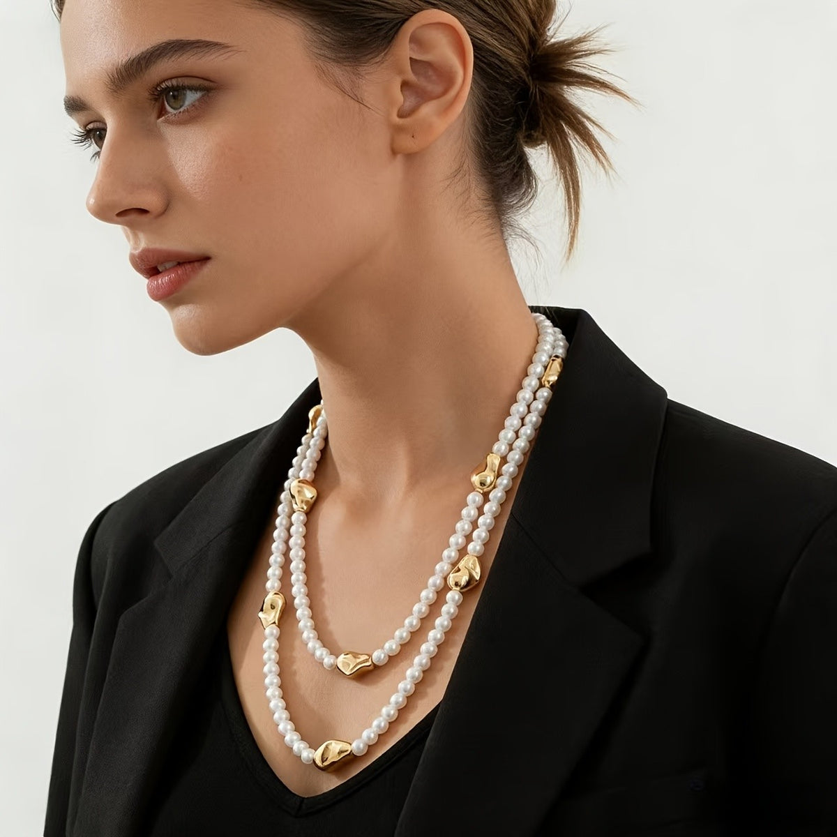 Gold-Tone Sculptural Bead Necklace