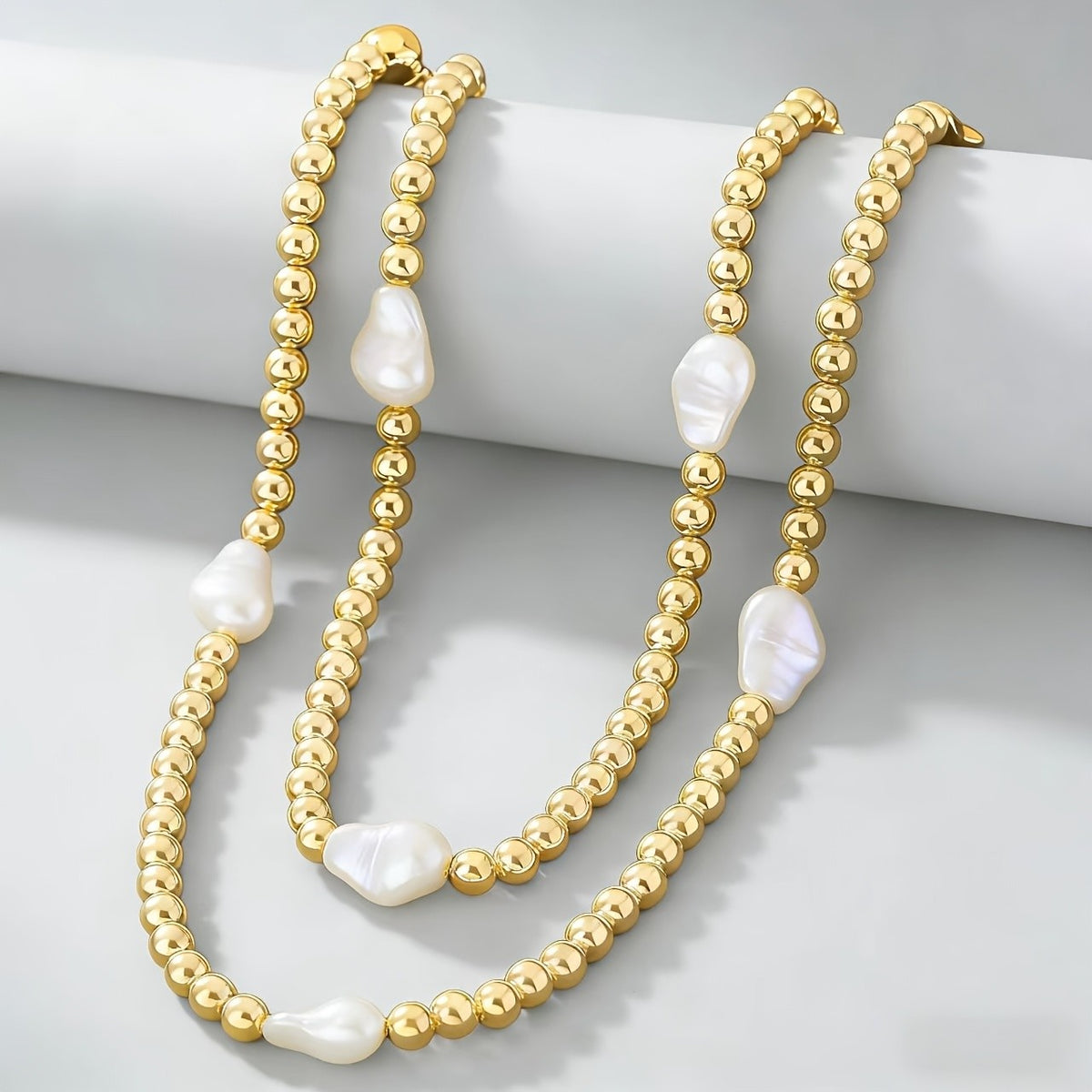 Gold-Tone Sculptural Bead Necklace