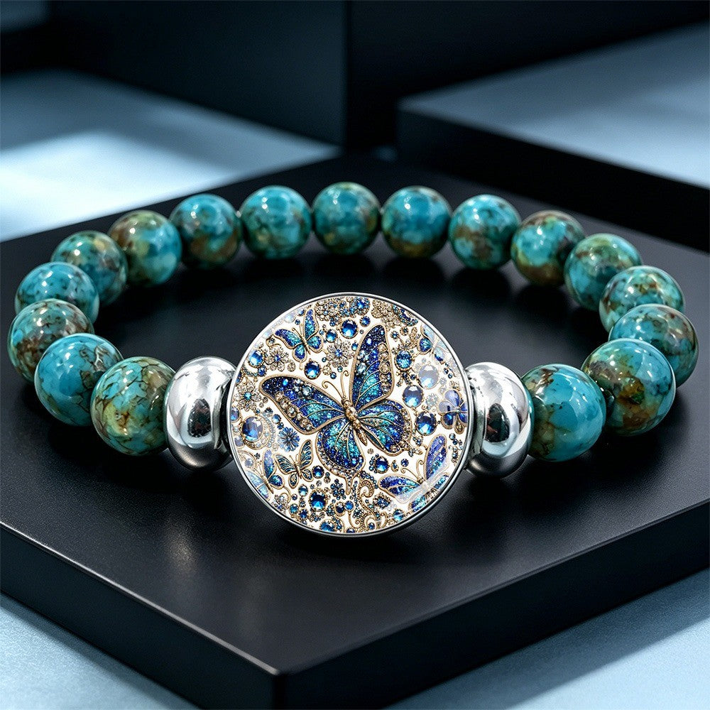 Blue Butterfly Crystal Disc Bracelet