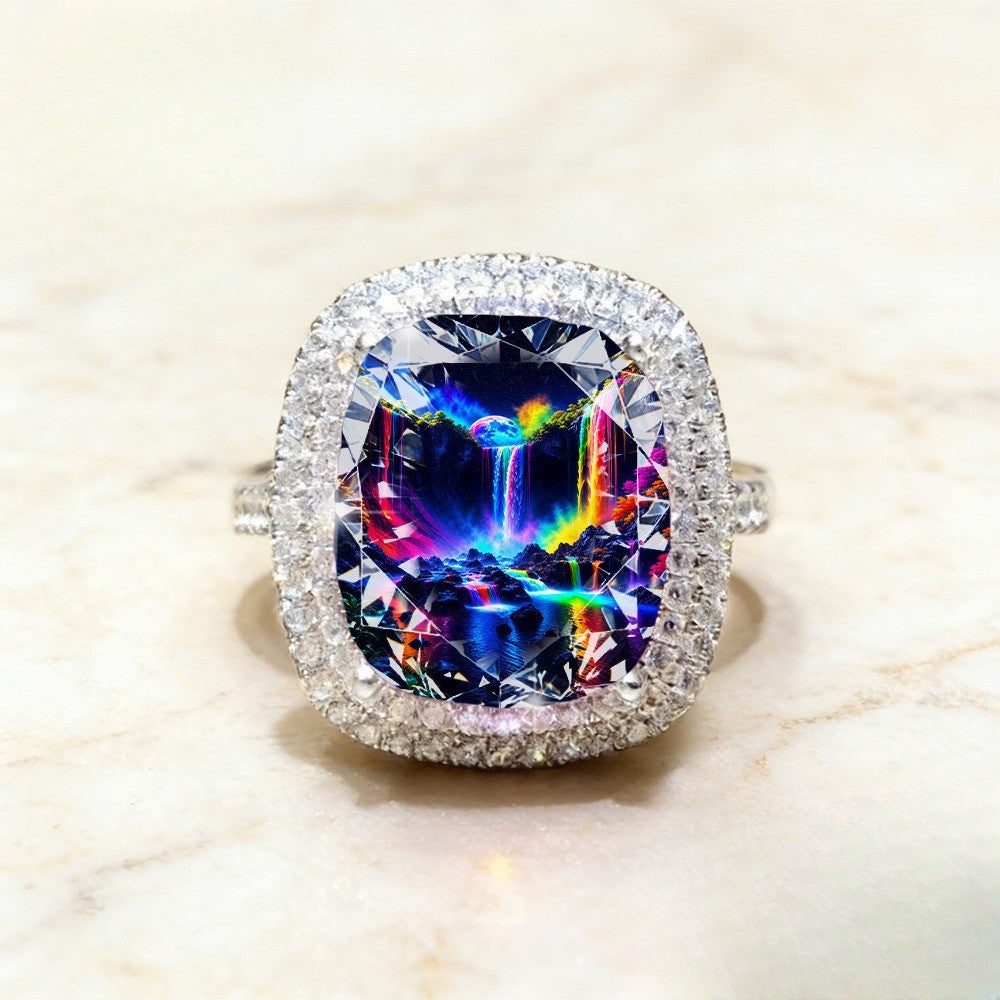 Rainbow Waterfall Square Ring