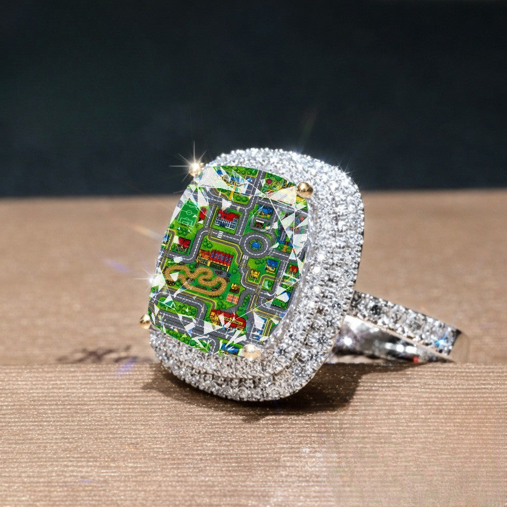 Colorful City Map Square Ring