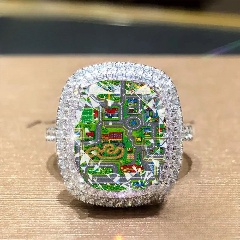 Colorful City Map Square Ring