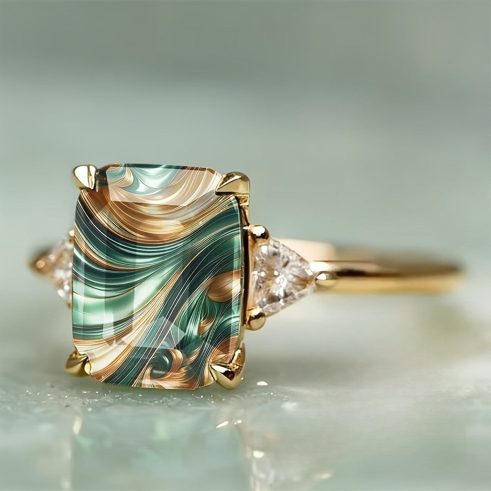 Swirl Glass Square Ring