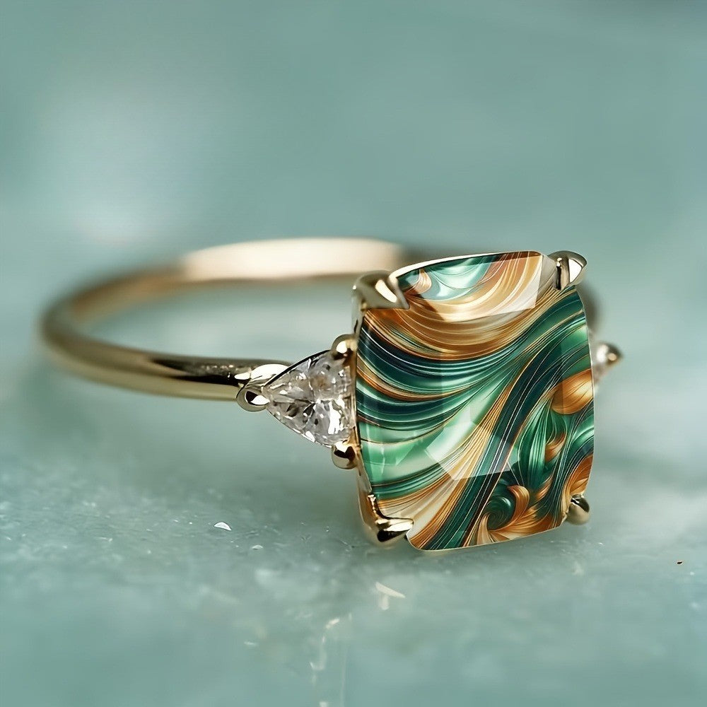Swirl Glass Square Ring