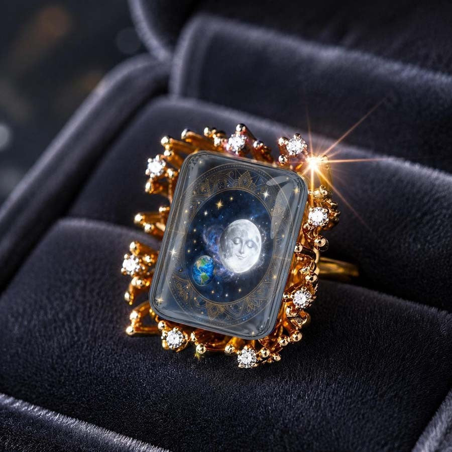 Moon & Earth Glass Inlay Ring