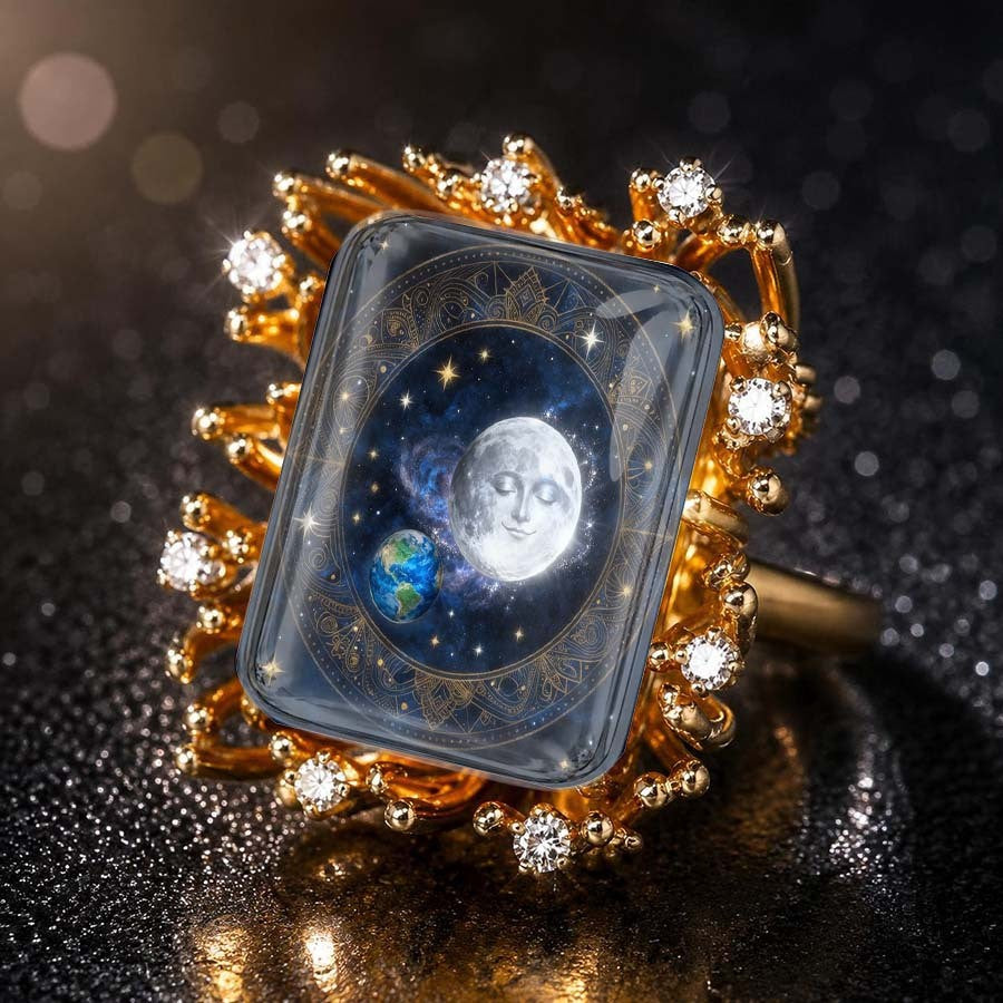 Moon & Earth Glass Inlay Ring