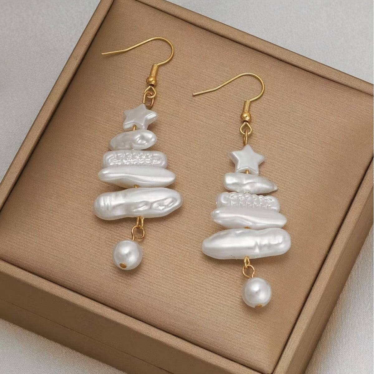 Christmas Tree Pearl Drop Earrings