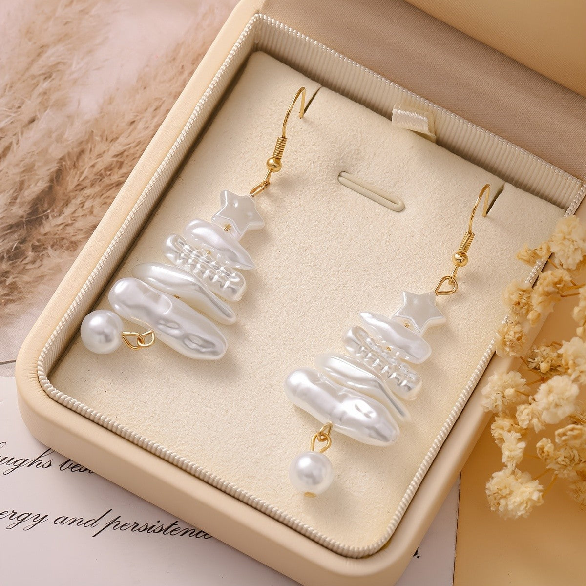Christmas Tree Pearl Drop Earrings