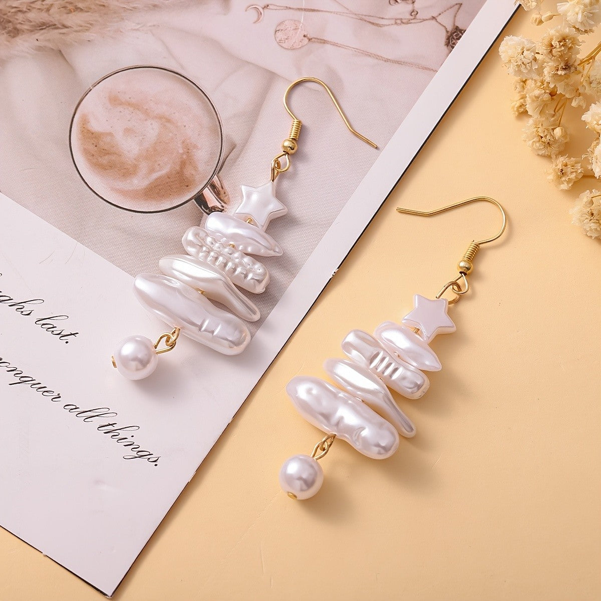 Christmas Tree Pearl Drop Earrings