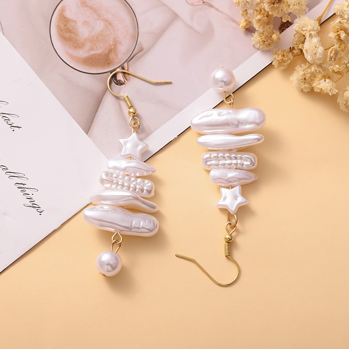 Christmas Tree Pearl Drop Earrings