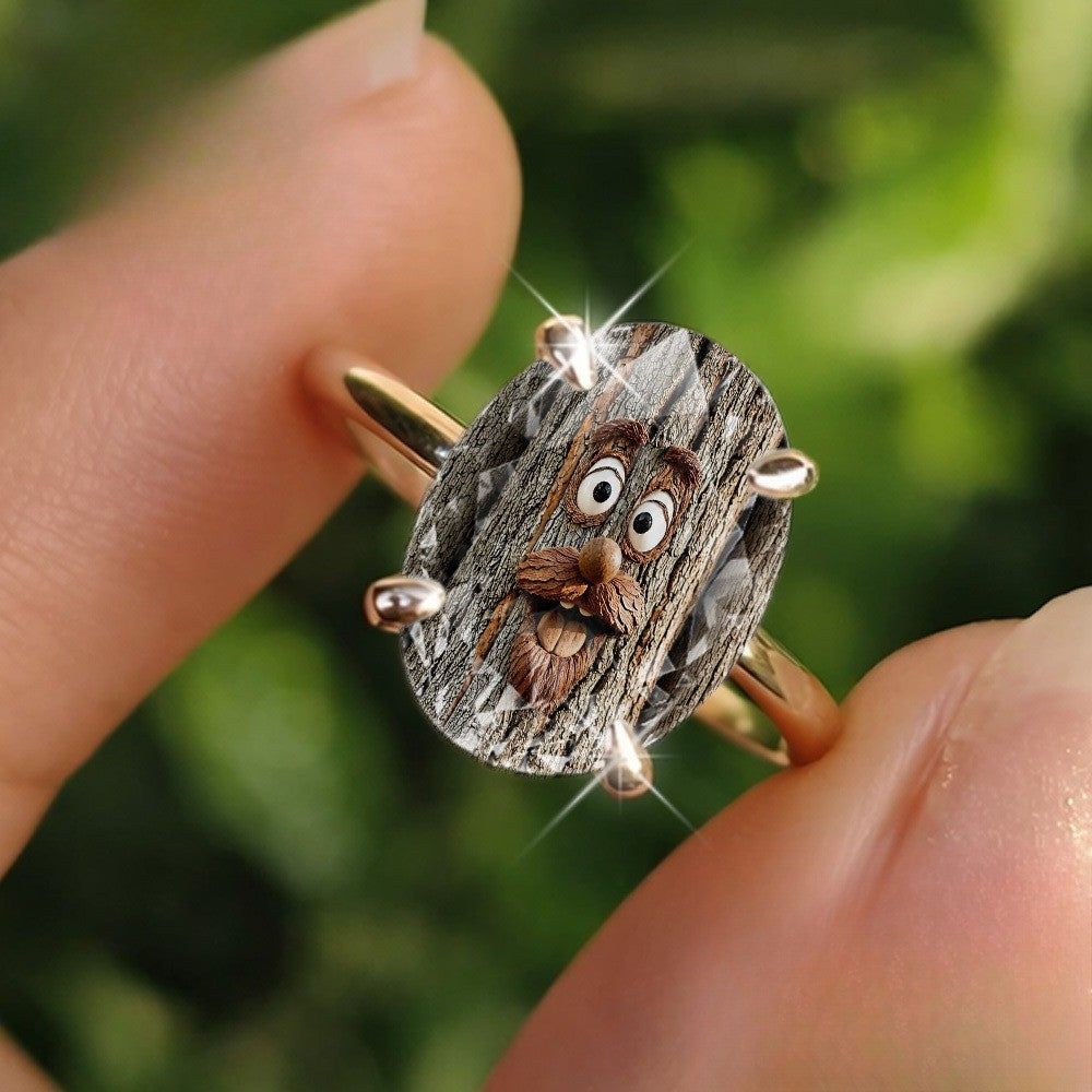 Whimsical Tree Face Oval Ring
