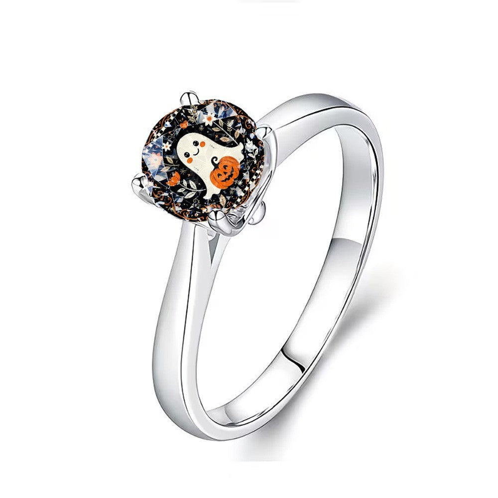 Ghost & Pumpkin Glass Inlay Ring