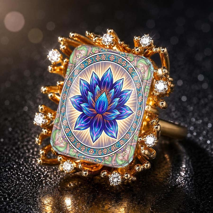 Blue Lotus Sunburst Statement Ring