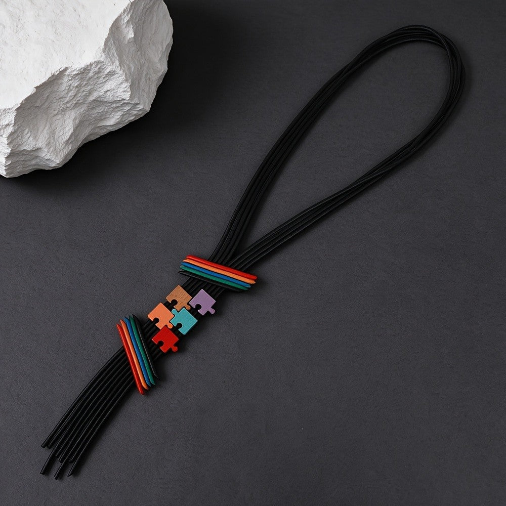 Colorful Puzzle Piece Statement Necklace