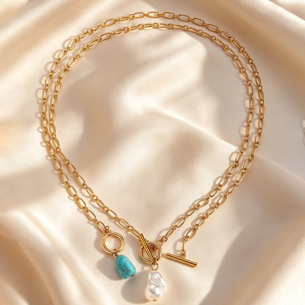 Turquoise Oval Toggle Chain Necklace
