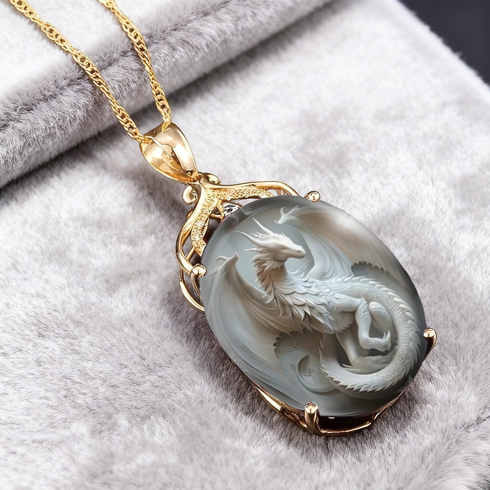 White Dragon Cameo Necklace